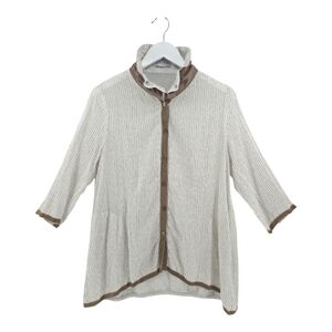 Terra SJ Tunic Size Small White with Tan Stripes Wired Collar 100% Cotton